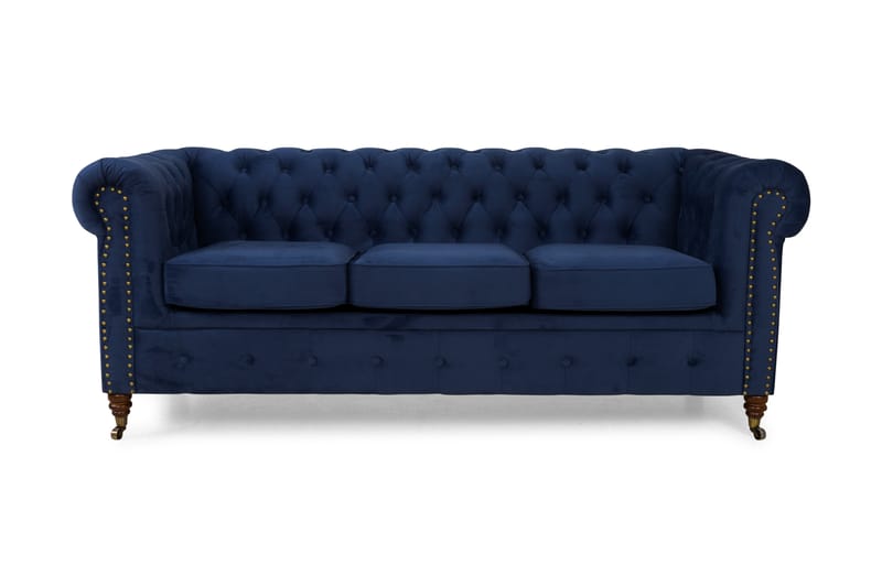 Fløyelssofa Chester Deluxe 3-seter - Petrolblå - 3 seter sofa - Fløyelssofaer - Howard-sofaer - Chesterfield sofaer