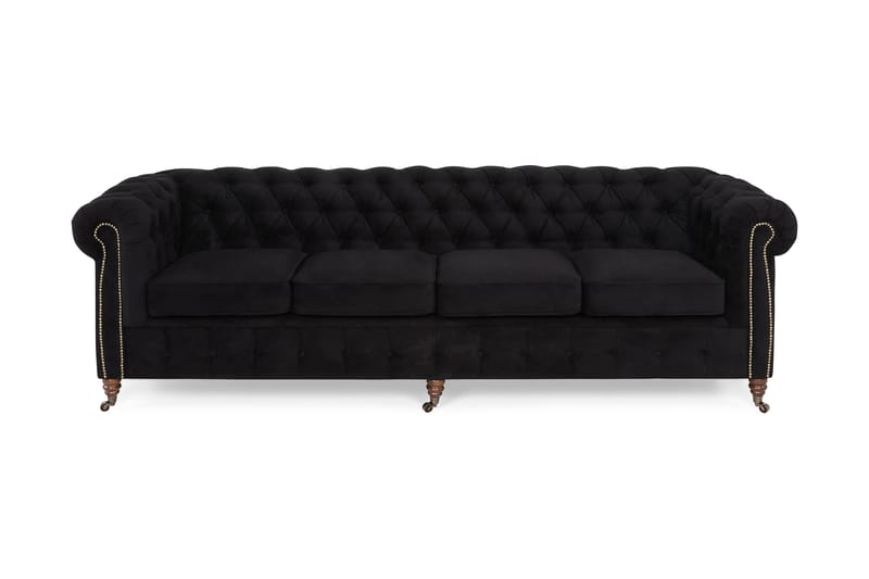 Fløyelssofa Chester Deluxe 4-seter - Svart - 4 seter sofa - Fløyelssofaer - Howard-sofaer - Chesterfield sofaer