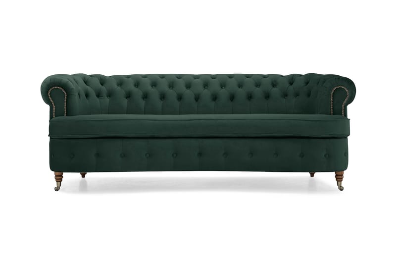 Fløyelssofa Walton Lyx 3-seter Buet - Mørkgrønn - 3 seter sofa - Fløyelssofaer - Howard-sofaer - Chesterfield sofaer