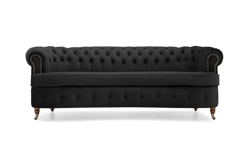 Fløyelssofa Walton Lyx 3-seter Buet - Svart - 3 seter sofa - Fløyelssofaer - Howard-sofaer - Chesterfield sofaer