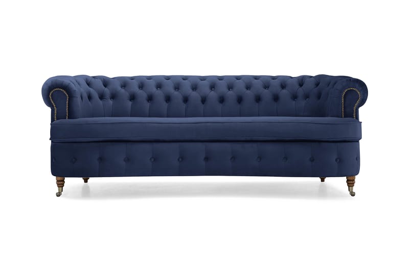 Fløyelssofa Walton Lyx 3-seter Buet - Petrolblå - 3 seter sofa - Fløyelssofaer - Howard-sofaer - Chesterfield sofaer