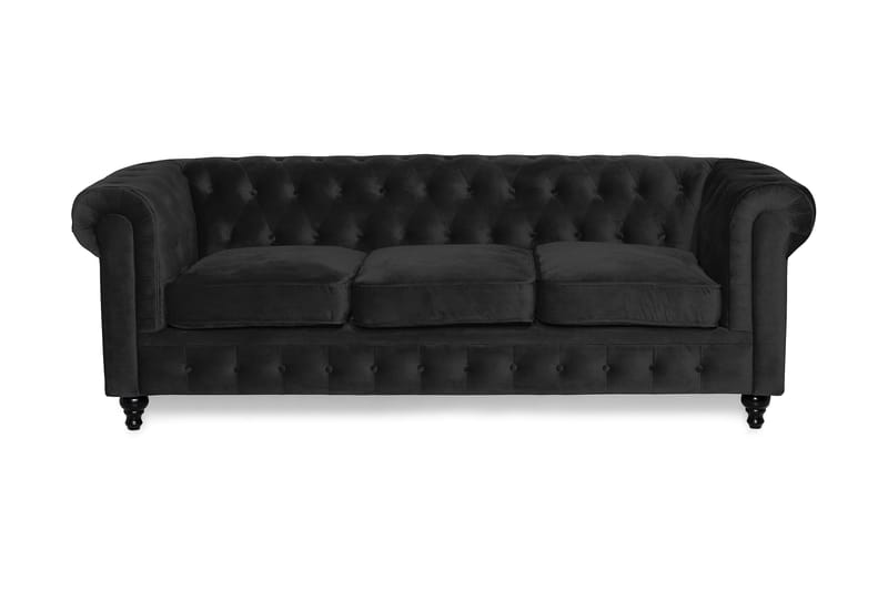 Fløyelssofa Walton Lyx 3-seter - Svart - 3 seter sofa - Fløyelssofaer - Howard-sofaer - Chesterfield sofaer