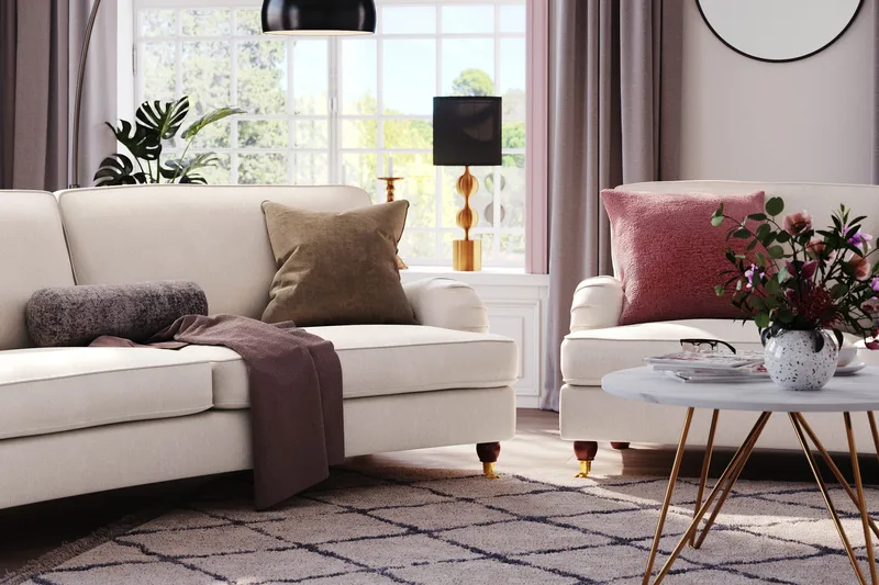 Howard Lyx 3-seters Svunget Fløyelssofa - Kremhvit - Møbler - Sofaer - Howard-sofaer