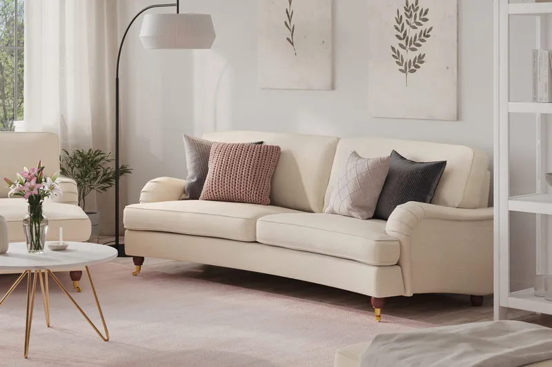 Howard Lyx 3-seters Svunget Stoffsofa, Beige