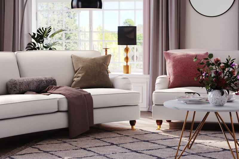 Howard Lyx 3-seters Svunget Stoffsofa - Hvit - Møbler - Sofaer - Howard-sofaer