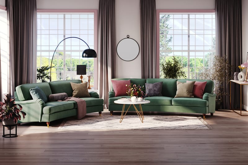 Howard Lyx 4-seters Svunget Fløyelssofa - Mørk grønn - Møbler - Sofaer - Howard-sofaer