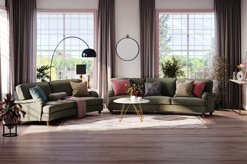 Howard Lyx 4-seters Svunget Manchestersofa - Mørk grønn - Møbler - Sofaer - Howard-sofaer