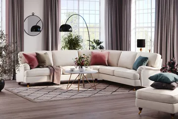 Howard Lyx 6-seters Høyrevendt L-formet Hjørnesofa i Fløyel - Kremhvit - Møbler - Sofaer - Howard-sofaer