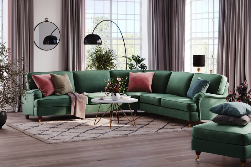 Howard Lyx 6-seters Høyrevendt L-formet Hjørnesofa i Fløyel - Mørk grønn - Møbler - Sofaer - Howard-sofaer