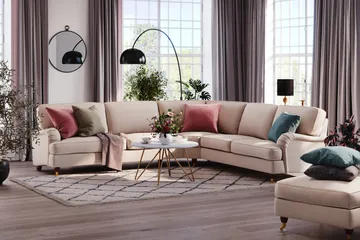 Howard Lyx 6-seters Høyrevendt L-formet Hjørnesofa i Stoff - Beige - Møbler - Sofaer - Howard-sofaer