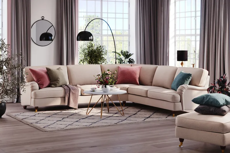 Howard Lyx 6-seters Høyrevendt L-formet Hjørnesofa i Stoff - Beige - Møbler - Sofaer - Howard-sofaer