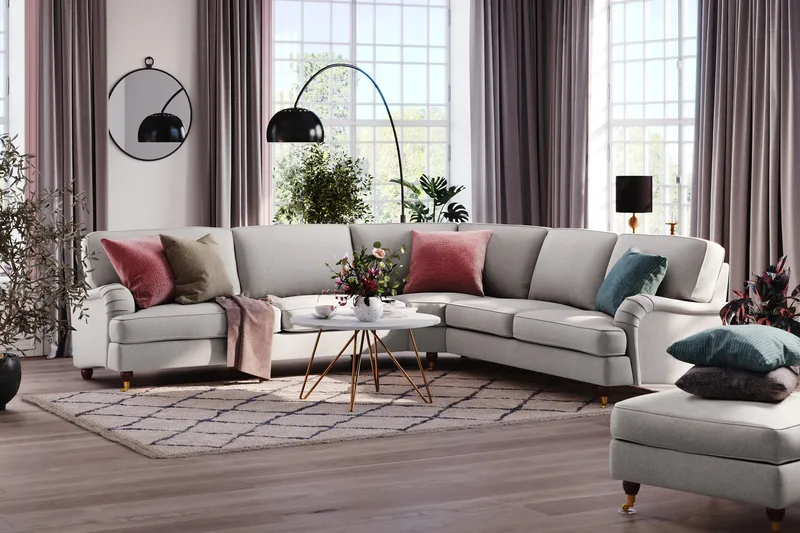 Howard Lyx 6-seters Høyrevendt L-formet Hjørnesofa i Stoff - Lys grå - Møbler - Sofaer - Howard-sofaer