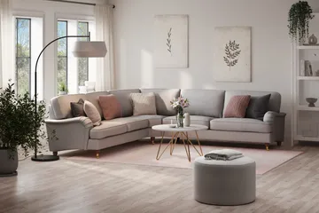 Howard Lyx 6-seters Høyrevendt L-formet Hjørnesofa i Stoff - Lys grå - Møbler - Sofaer - Howard-sofaer