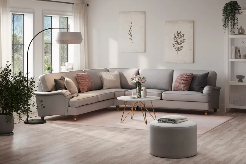 Howard Lyx 6-seters Høyrevendt L-formet Hjørnesofa i Stoff - Lys grå - Møbler - Sofaer - Howard-sofaer