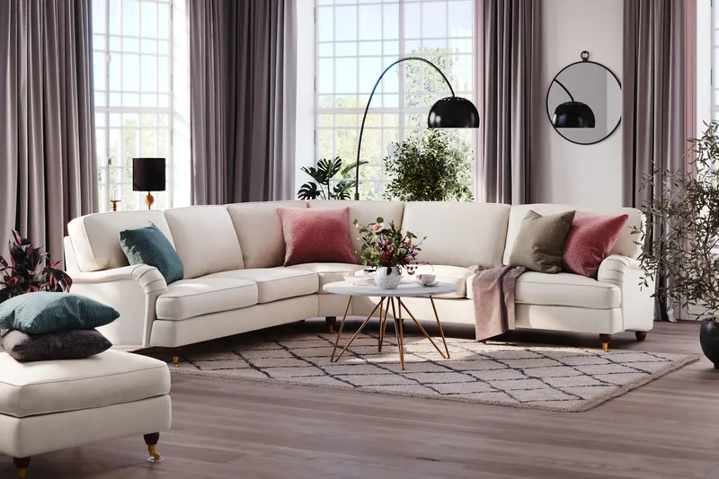 Howard Lyx 6-seters Venstrevendt L-formet Hjørnesofa i Fløyel - Kremhvit - Møbler - Sofaer - Howard-sofaer