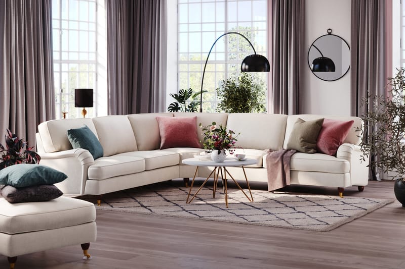 Howard Lyx 6-seters Venstrevendt L-formet Hjørnesofa i Fløyel - Kremhvit - Møbler - Sofaer - Howard-sofaer