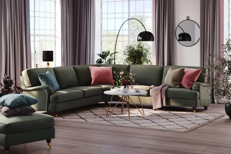 Howard Lyx 6-seters Venstrevendt L-formet Hjørnesofa i Manchester - Mørk grønn - Møbler - Sofaer - Howard-sofaer