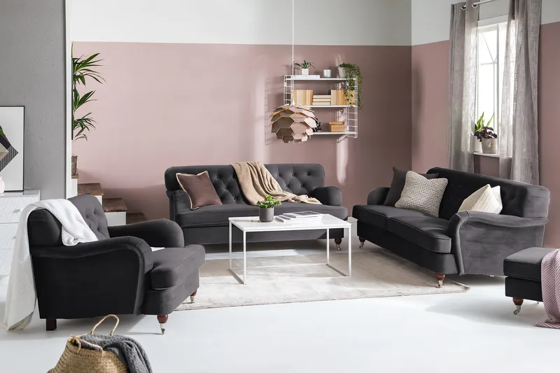 Howard Riviera 3-seters Fløyelssofa - Mørk grå - Møbler - Sofaer - Howard-sofaer