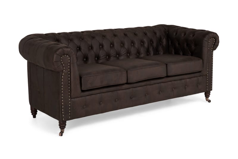 Sofa Chester Deluxe 3-seter - Mørkbrun - Skinnsofaer - Chesterfield sofaer - 3 seter sofa - Howard-sofaer