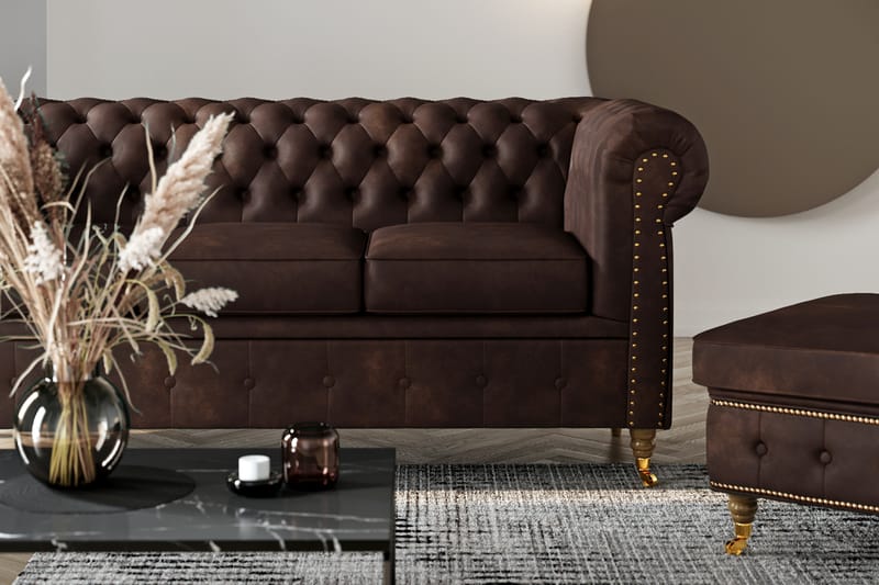 Sofa Chester Deluxe 3-seter - Mørkbrun - 3 seter sofa - Howard-sofaer - Chesterfield sofaer - Skinnsofaer