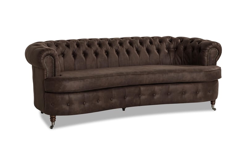 Sofa Walton Lyx 3-seter Buet - Mørkbrun - Chesterfield sofaer - 3 seter sofa - Howard-sofaer