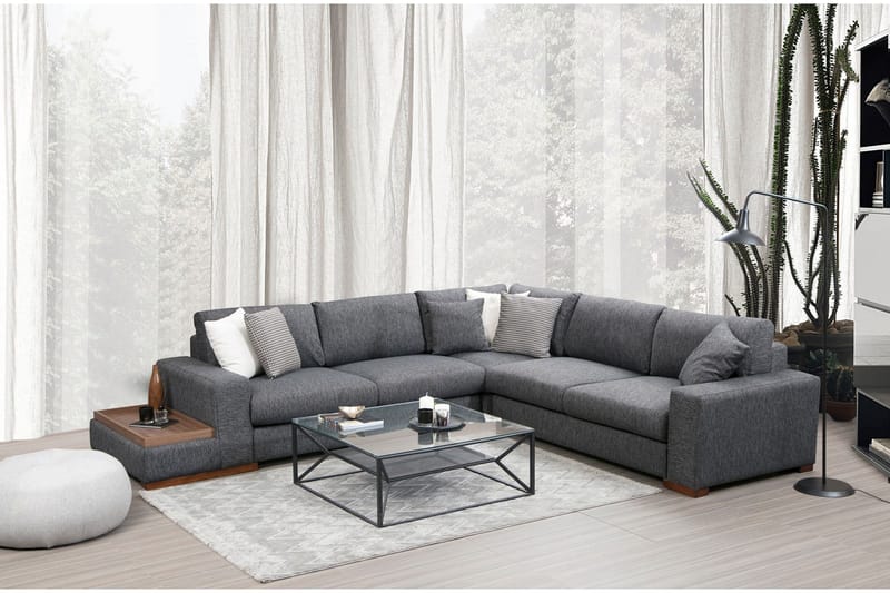 Huelva 5-seter Venstrevendt L-formet Hjørnesofa 323 cm med Sidebord i Stoff - Grå - Møbler - Sofaer - Hjørnesofaer
