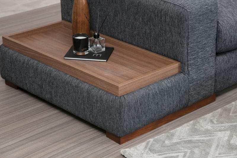 Huelva 5-seter Venstrevendt L-formet Hjørnesofa 323 cm med Sidebord i Stoff - Grå - Møbler - Sofaer - Hjørnesofaer
