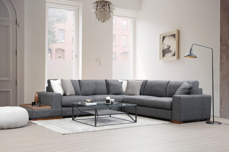 Huelva 5-seter Venstrevendt L-formet Hjørnesofa 323 cm med Sidebord i Stoff - Grå - Møbler - Sofaer - Hjørnesofaer