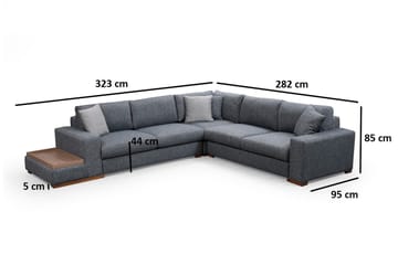 Huelva 5-seter Venstrevendt L-formet Hjørnesofa 323 cm med Sidebord i Stoff - Grå - Møbler - Sofaer - Hjørnesofaer