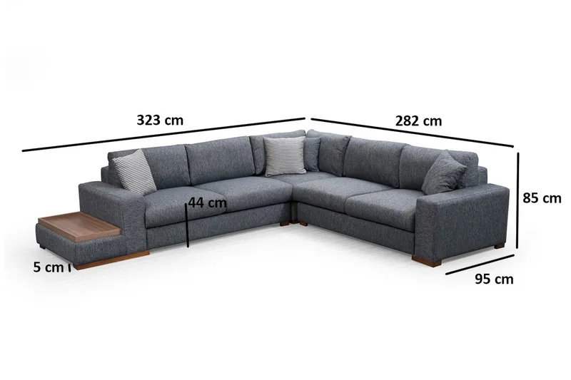 Huelva 5-seter Venstrevendt L-formet Hjørnesofa 323 cm med Sidebord i Stoff - Grå - Møbler - Sofaer - Hjørnesofaer