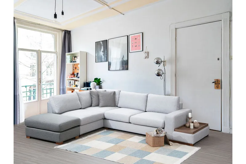 Huelva 5-seter Venstrevendt L-formet Sofa med Sjeselong 308 cm i Stoff - Grå - Møbler - Sofaer - Sofaer med sjeselong