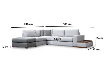 Huelva 5-seter Venstrevendt L-formet Sofa med Sjeselong 308 cm i Stoff - Grå - Møbler - Sofaer - Sofaer med sjeselong