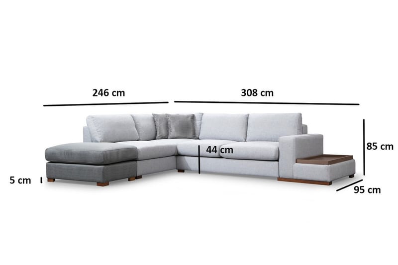 Huelva 5-seter Venstrevendt L-formet Sofa med Sjeselong 308 cm i Stoff - Grå - Møbler - Sofaer - Sofaer med sjeselong