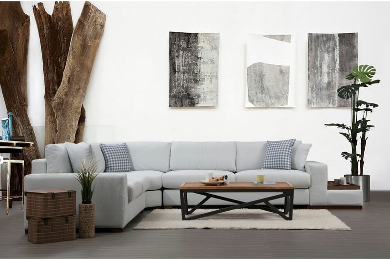 Huelva Høyrevendt L-formet Hjørnesofa 363 cm i Stoff med Sidebord - Lyseblågrå - Møbler - Sofaer - Hjørnesofaer