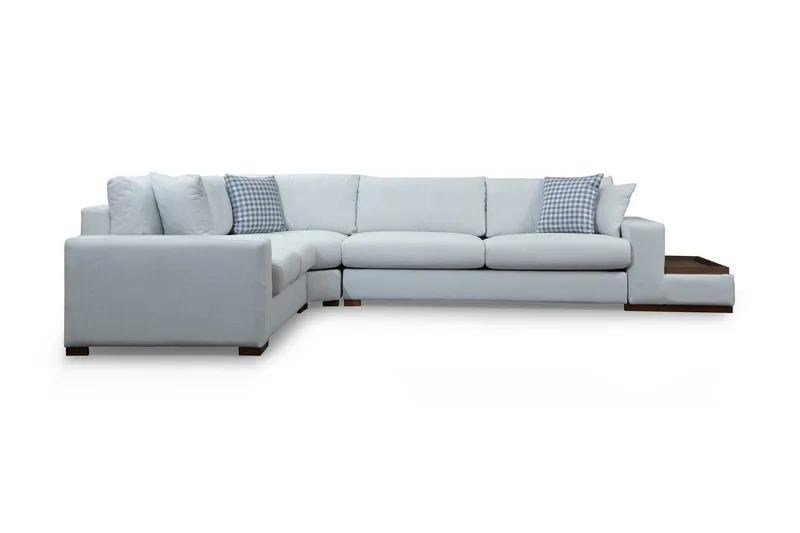 Huelva Høyrevendt L-formet Hjørnesofa 363 cm i Stoff med Sidebord, Lyseblågrå