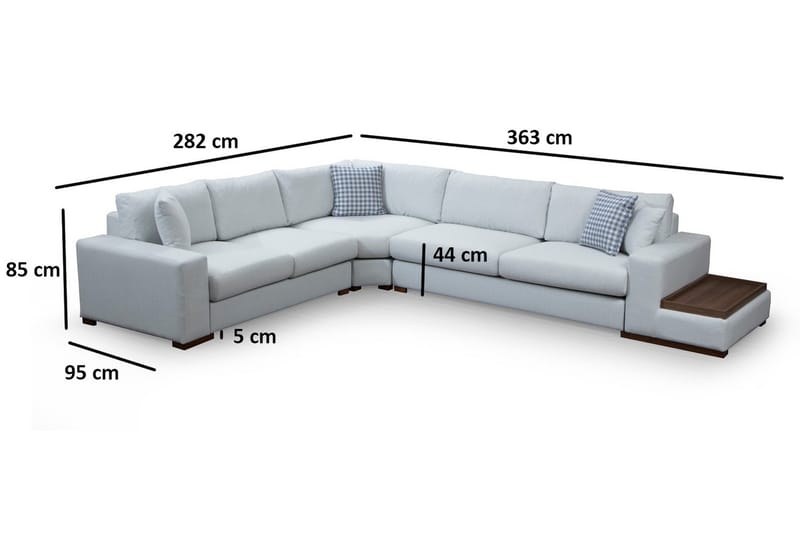 Huelva Høyrevendt L-formet Hjørnesofa 363 cm i Stoff med Sidebord - Lyseblågrå - Møbler - Sofaer - Hjørnesofaer