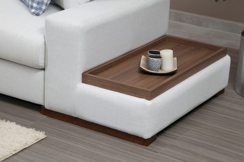 Huelva Høyrevendt L-formet Hjørnesofa 363 cm i Stoff med Sidebord - Lyseblågrå - Møbler - Sofaer - Hjørnesofaer