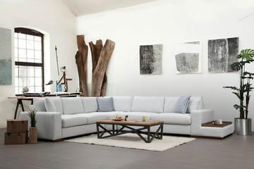 Huelva Høyrevendt L-formet Hjørnesofa 363 cm i Stoff med Sidebord - Lyseblågrå - Møbler - Sofaer - Hjørnesofaer