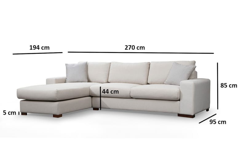 Huelva Høyrevendt L-formet Sofa med Sjeselong 270 cm i Stoff - Benhvit - Møbler - Sofaer - Sofaer med sjeselong