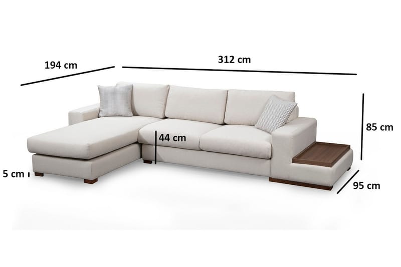 Huelva Venstrevendt L-formet Sofa med Sjeselong 312 cm i Stoff - Kremhvit - Møbler - Sofaer - Sofaer med sjeselong