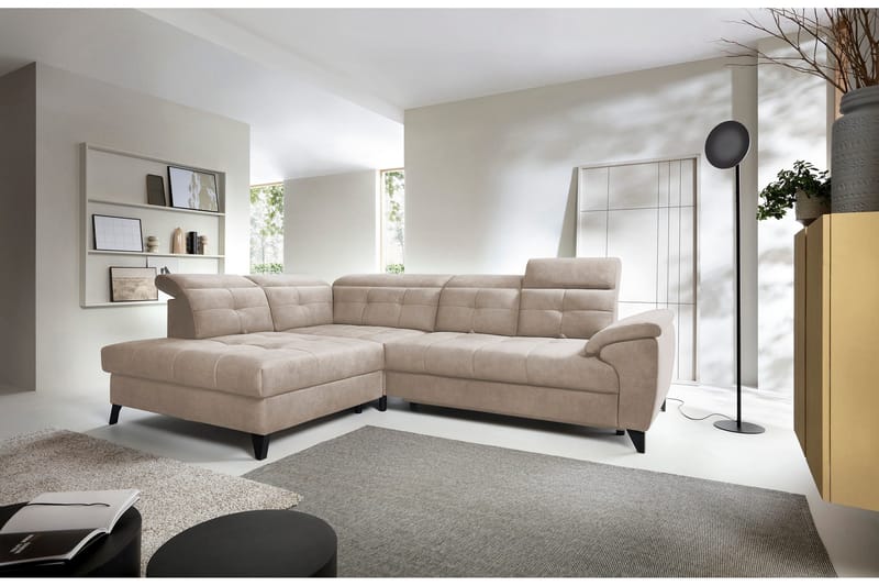 Inferne 5-seter Sofa med Sjeselong - Beige - Møbler - Sofaer - Fløyelssofaer