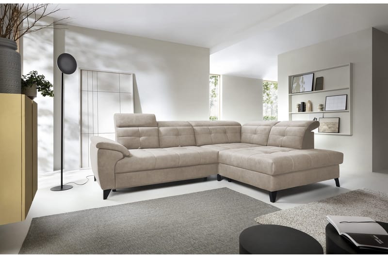 Inferne 5-seter Sofa med Sjeselong - Beige - Møbler - Sofaer - Fløyelssofaer