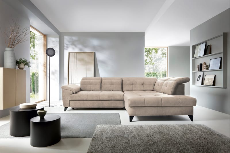 Inferne 5-seter Sofa med Sjeselong - Beige - Møbler - Sofaer - Fløyelssofaer