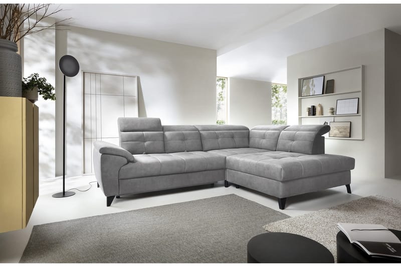 Inferne 5-seters Sofa med Sjeselong - Grå - Møbler - Sofaer - Fløyelssofaer