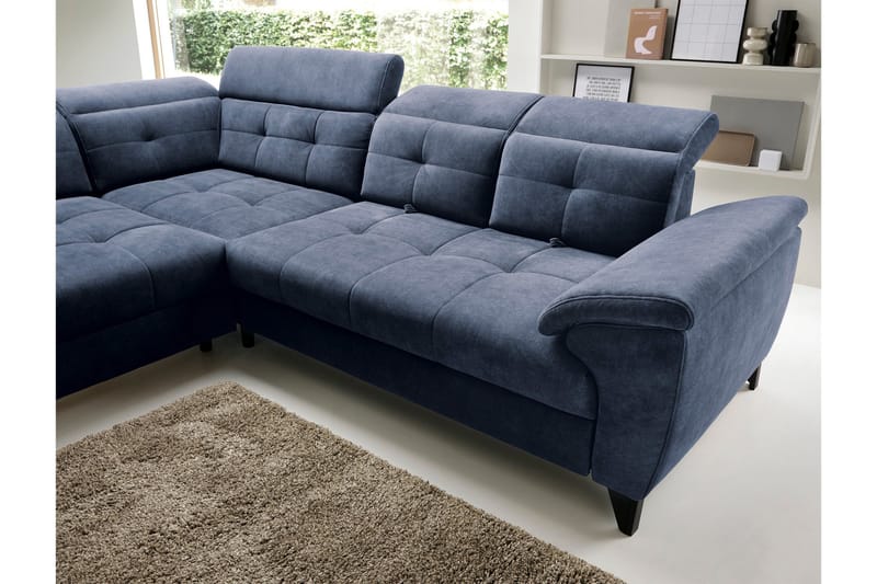 Inferne 5-seters Sofa med Sjeselong - Mørkeblå - Møbler - Sofaer - Fløyelssofaer