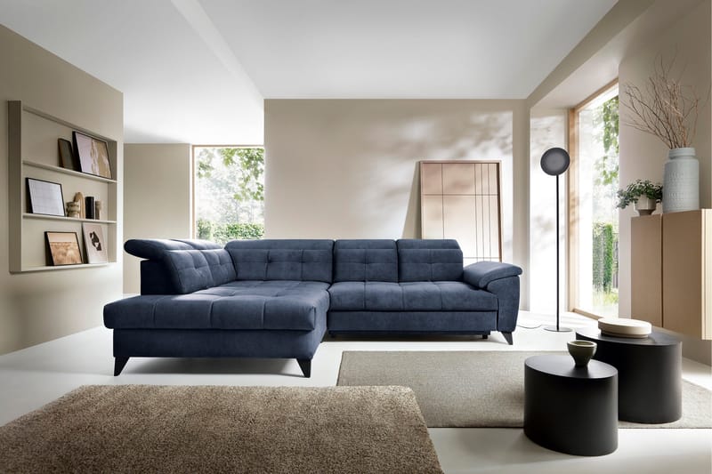 Inferne 5-seters Sofa med Sjeselong - Mørkeblå - Møbler - Sofaer - Fløyelssofaer