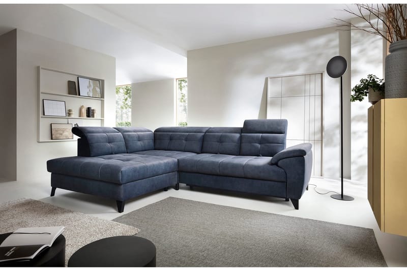 Inferne 5-seters Sofa med Sjeselong - Mørkeblå - Møbler - Sofaer - Fløyelssofaer