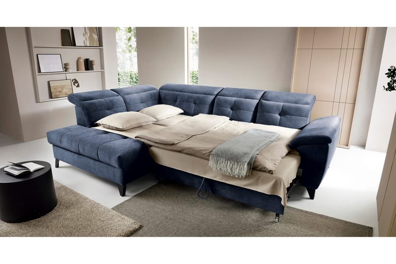 Inferne 5-seters Sofa med Sjeselong - Mørkeblå - Møbler - Sofaer - Fløyelssofaer