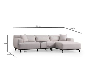 Jaguar 4-seters Sofa med Divan - Hvit - Møbler - Sofaer - Sofaer med sjeselong - 4 seters sofa med divan