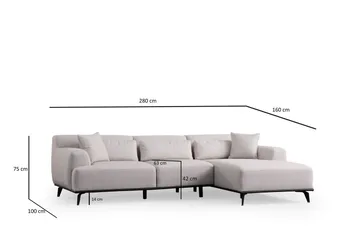 Jaguar 4-seters Sofa med Divan - Hvit - Møbler - Sofaer - Sofaer med sjeselong - 4 seters sofa med divan